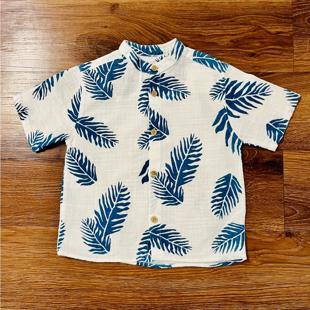 Zara Kids Blue Leaf Print Button Down Shirt